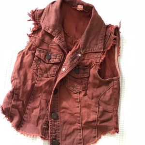Red distressed vest